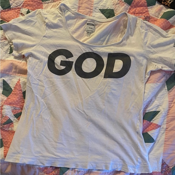 Moschino White T-Shirt with Bold 'GOD' Print - Picture 1 of 5